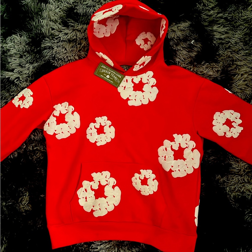 Red denim tear hoodie (US M)